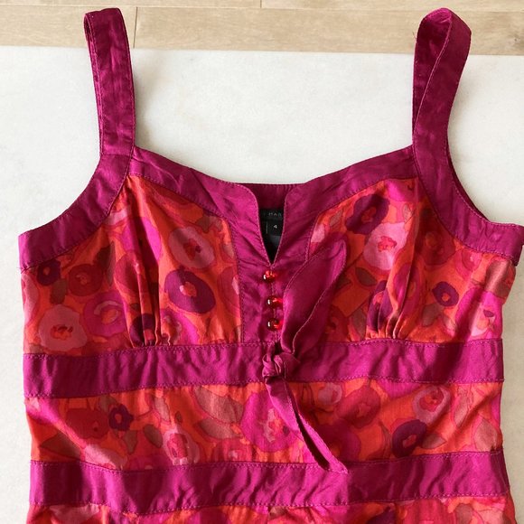 Marc by Marc Jacobs orange & pink floral print midi dress, silk magenta trim (4) - Picture 2 of 7